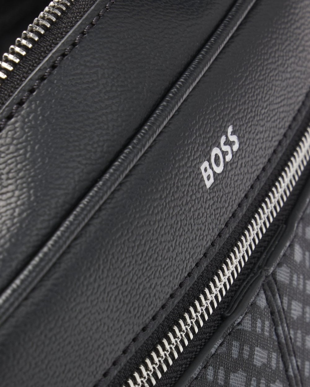 BOSS Orange Zair Mens Faux-Leather Washbag with Monogram-Print Front Pocket 