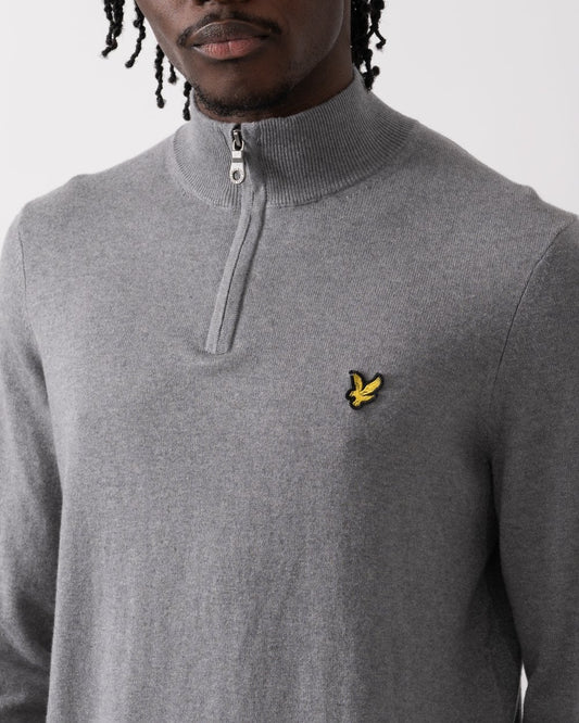 Lyle & Scott Cotton Merino Mens Quarter Zip Jumper - T28 Mid Grey Marl