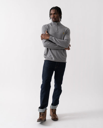 Lyle & Scott Cotton Merino Mens Quarter Zip Jumper - T28 Mid Grey Marl