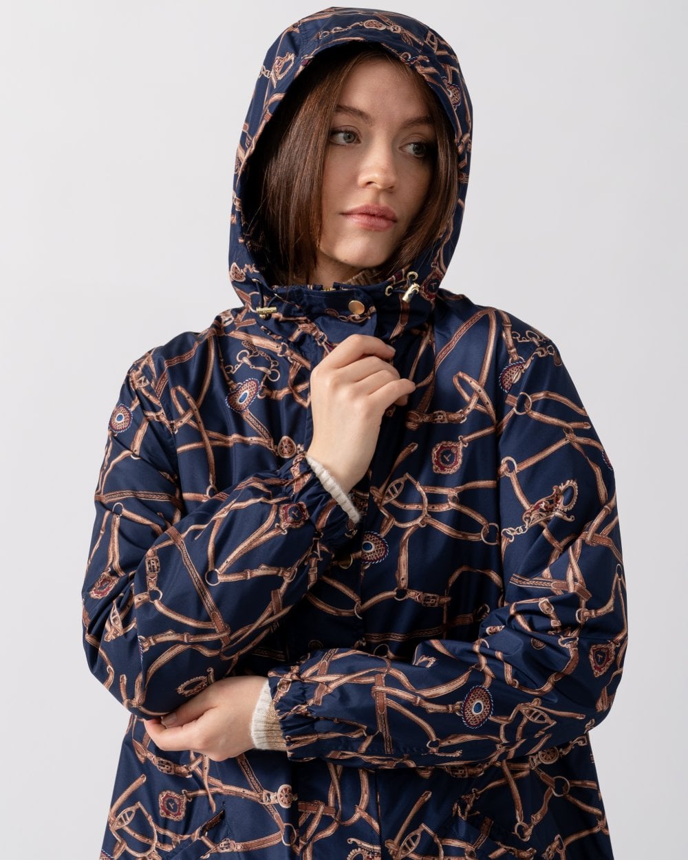 Joules Holkham Womens Packable Printed Raincoat - Navy Bridle