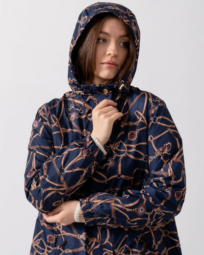 Joules Holkham Womens Packable Printed Raincoat - Navy Bridle