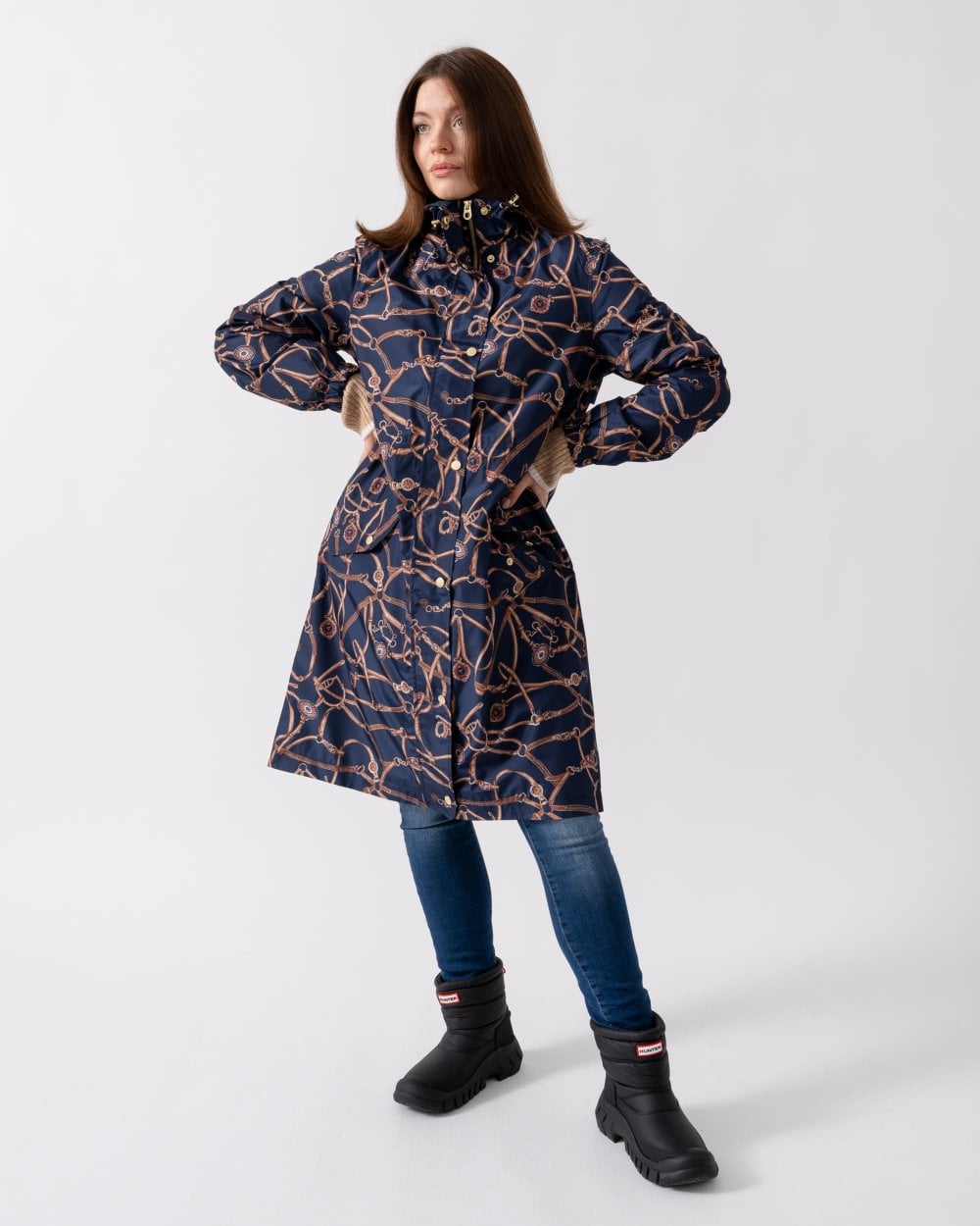 Joules Holkham Womens Packable Printed Raincoat - Navy Bridle
