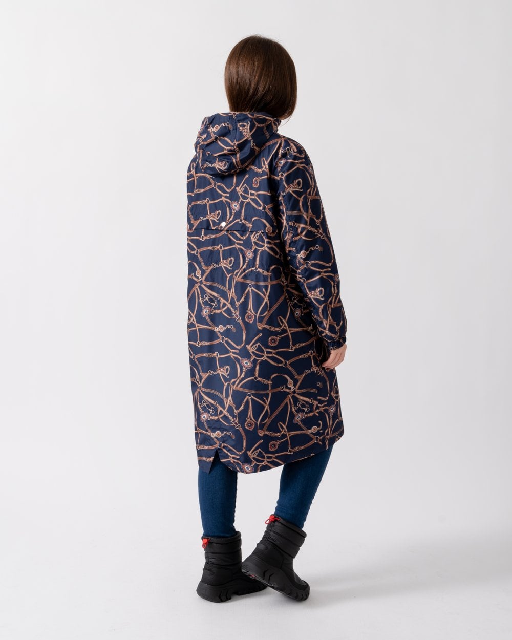 Joules Holkham Womens Packable Printed Raincoat - Navy Bridle