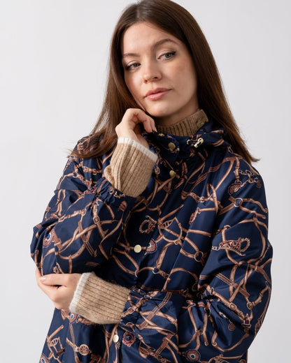 Joules Holkham Womens Packable Printed Raincoat - Navy Bridle