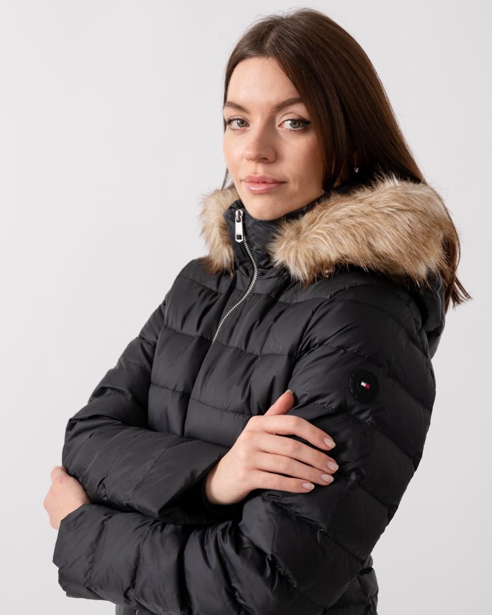 Tommy Hilfiger Tyra Down Faux Fur Womens Jacket - Black