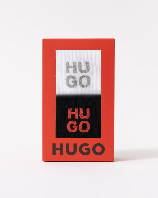 HUGO HUGO Lurex Mens 2-Pack Quarter Length Stacked Logo Socks Gift Set