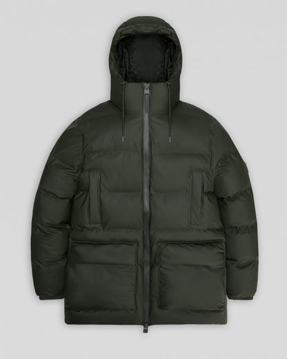 Rains Alta Long Puffer Cargo Jacket - 03 Green