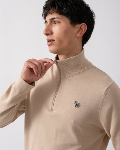 PS Paul Smith Mens Zip Neck Zebra Badge Sweater - 61 Medium Beige