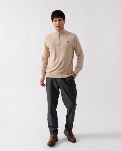 PS Paul Smith Mens Zip Neck Zebra Badge Sweater - 61 Medium Beige