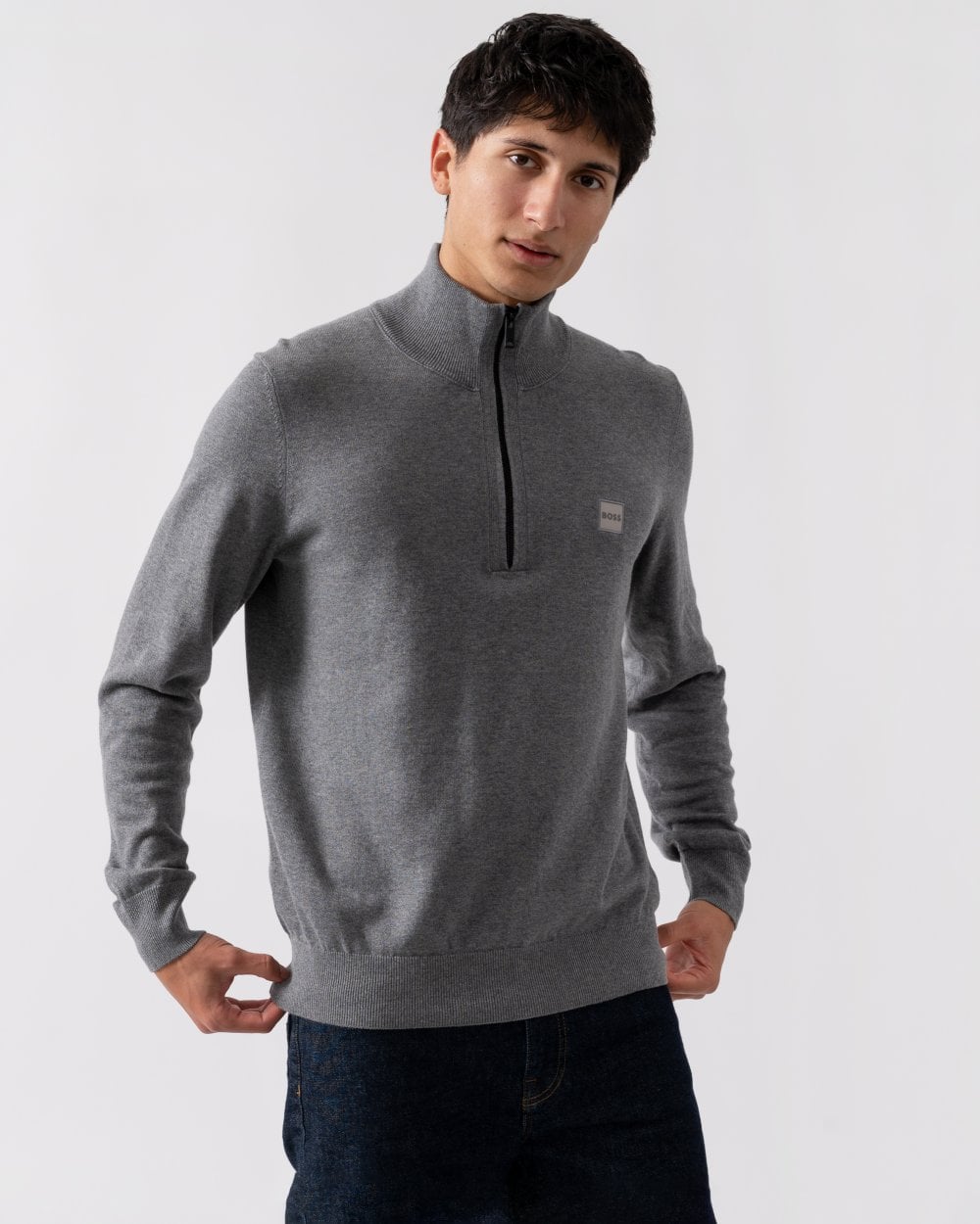 BOSS Orange Kanobix S Mens 1/4 Zip Jumper - Light/Pastel Grey 051