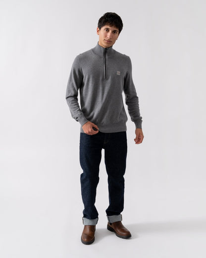 BOSS Orange Kanobix S Mens 1/4 Zip Jumper - Light/Pastel Grey 051