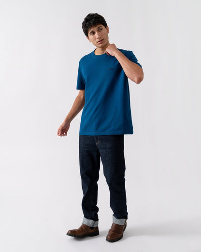 BOSS Green Taddy Mens Cotton Piqué T-Shirt with Oxford-Jacquard Back Collar - Open Blue 494