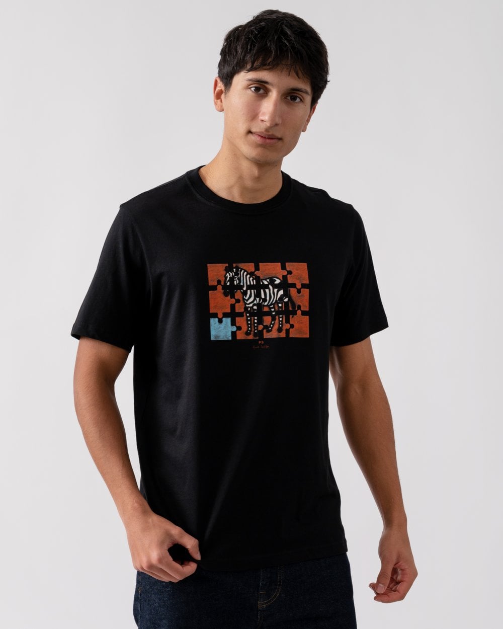 PS Paul Smith Mens Regular Fit Jigsaw Zebra T-Shirt - 79 Black