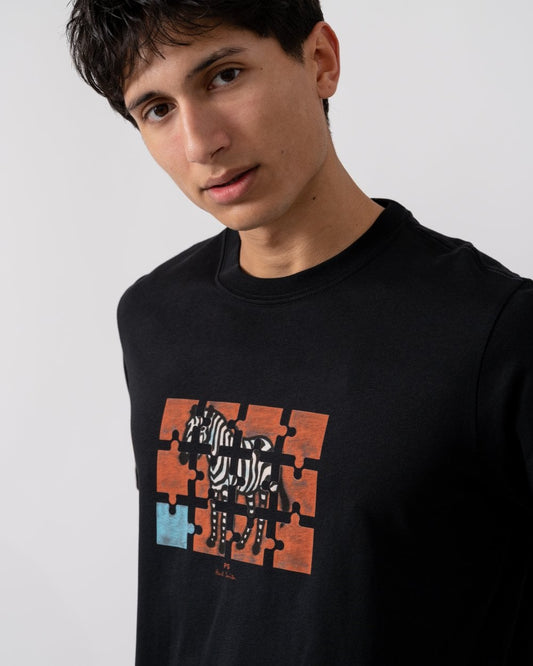 PS Paul Smith Mens Regular Fit Jigsaw Zebra T-Shirt - 79 Black