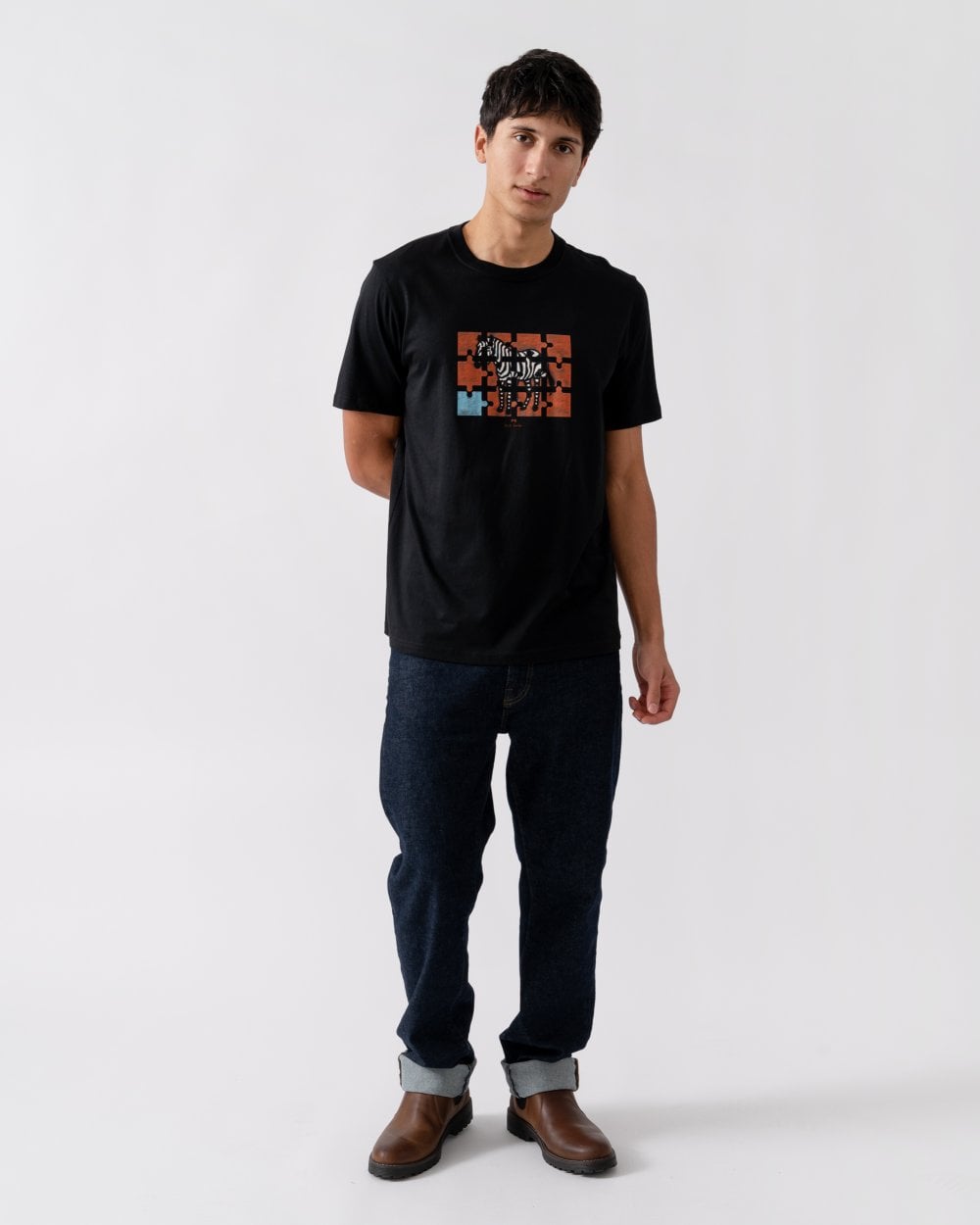 PS Paul Smith Mens Regular Fit Jigsaw Zebra T-Shirt - 79 Black