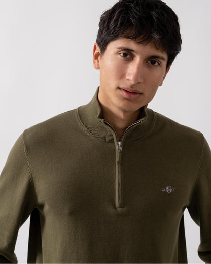 GANT Mens Classic Cotton Half Zip Jumper - 301 Racing Green