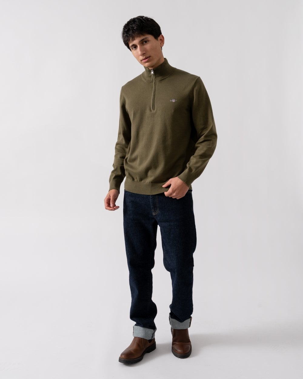 GANT Mens Classic Cotton Half Zip Jumper - 301 Racing Green