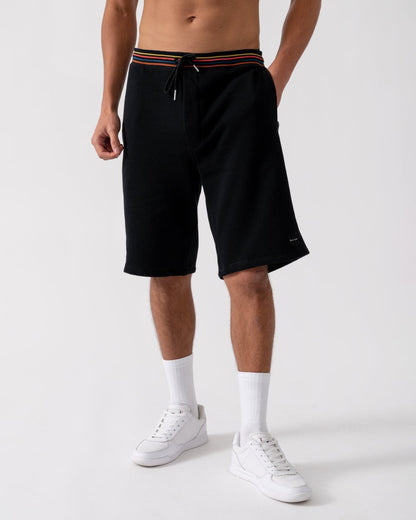Paul Smith Mens Cotton Jersey Lounge Shorts with Artist Stripe Waistband - 79 Black