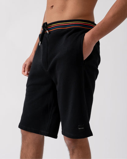 Paul Smith Mens Cotton Jersey Lounge Shorts with Artist Stripe Waistband - 79 Black