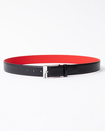 HUGO Barney Mens Italian-Made Belt in Smooth Leather with Logo Buckle