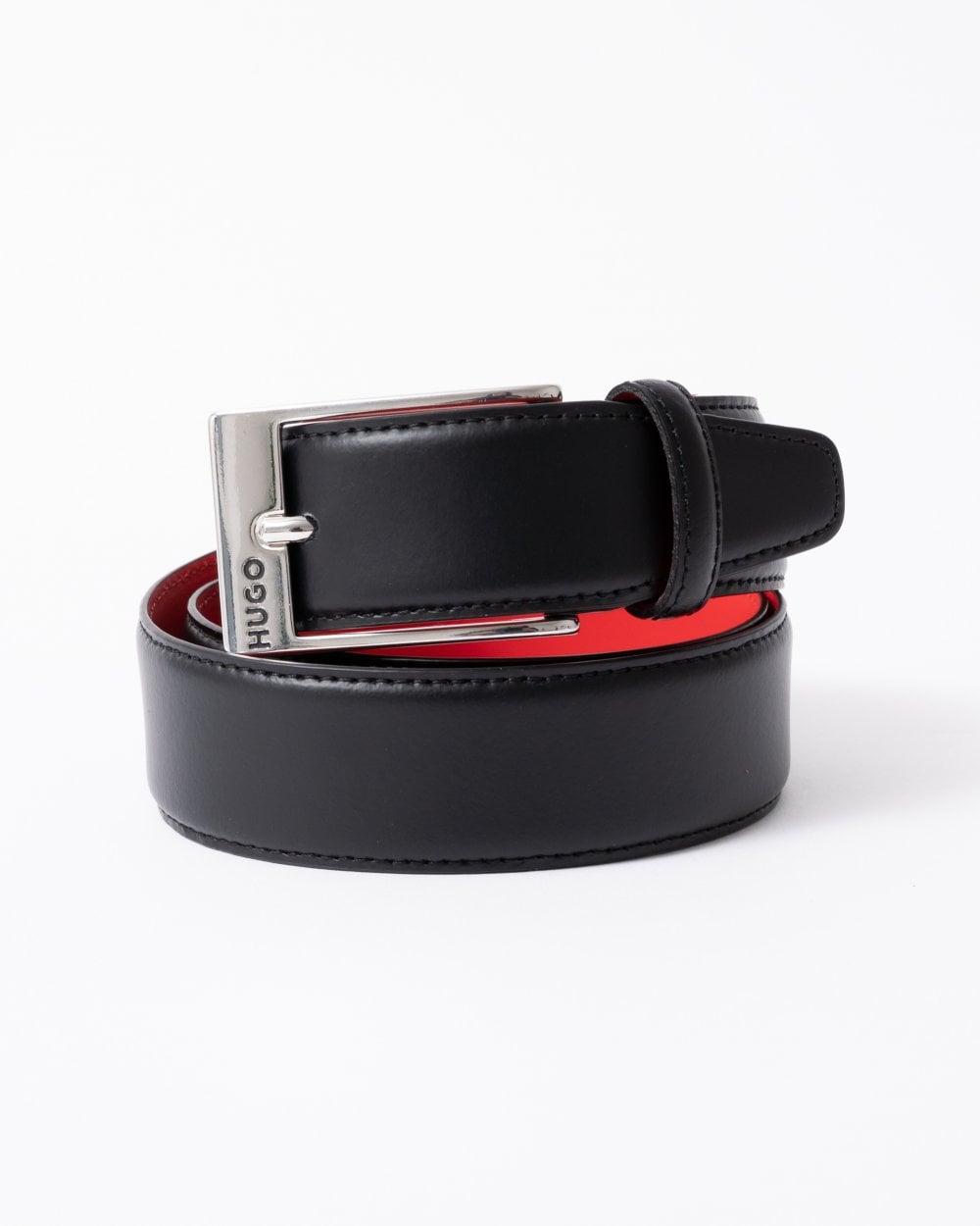 HUGO Barney Mens Italian-Made Belt in Smooth Leather with Logo Buckle