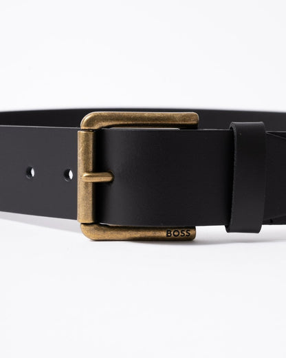 BOSS Orange Joris Mens Italian Leather Belt with Engraved Buckle - Black 002