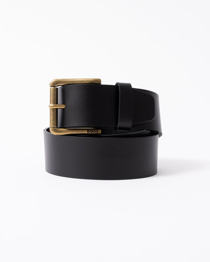 BOSS Orange Joris Mens Italian Leather Belt with Engraved Buckle - Black 002