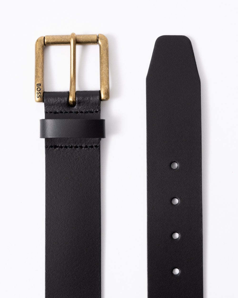BOSS Orange Joris Mens Italian Leather Belt with Engraved Buckle - Black 002