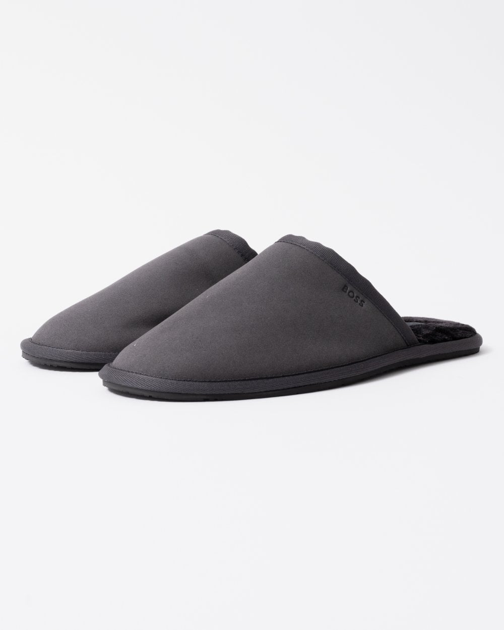 BOSS Orange Mens Faux-Suede Mule Slippers with Rubber Sole