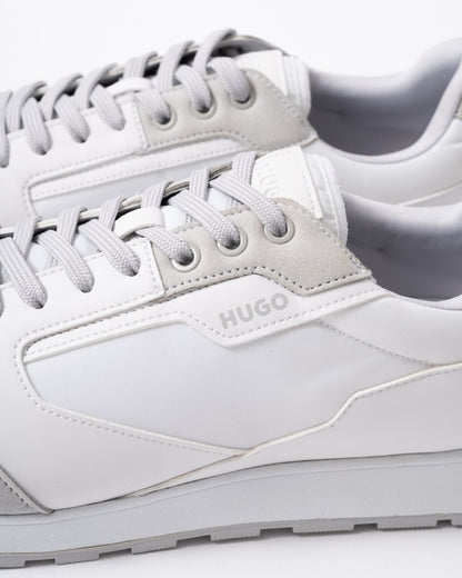 HUGO Icelin Runn Mens Mixed-Material Trainers with Branded Accents - Open White 121