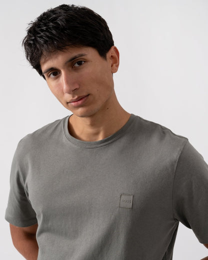 BOSS Orange Tales Mens Cotton-Jersey T-shirt With Logo Patch - Grey-Green 076