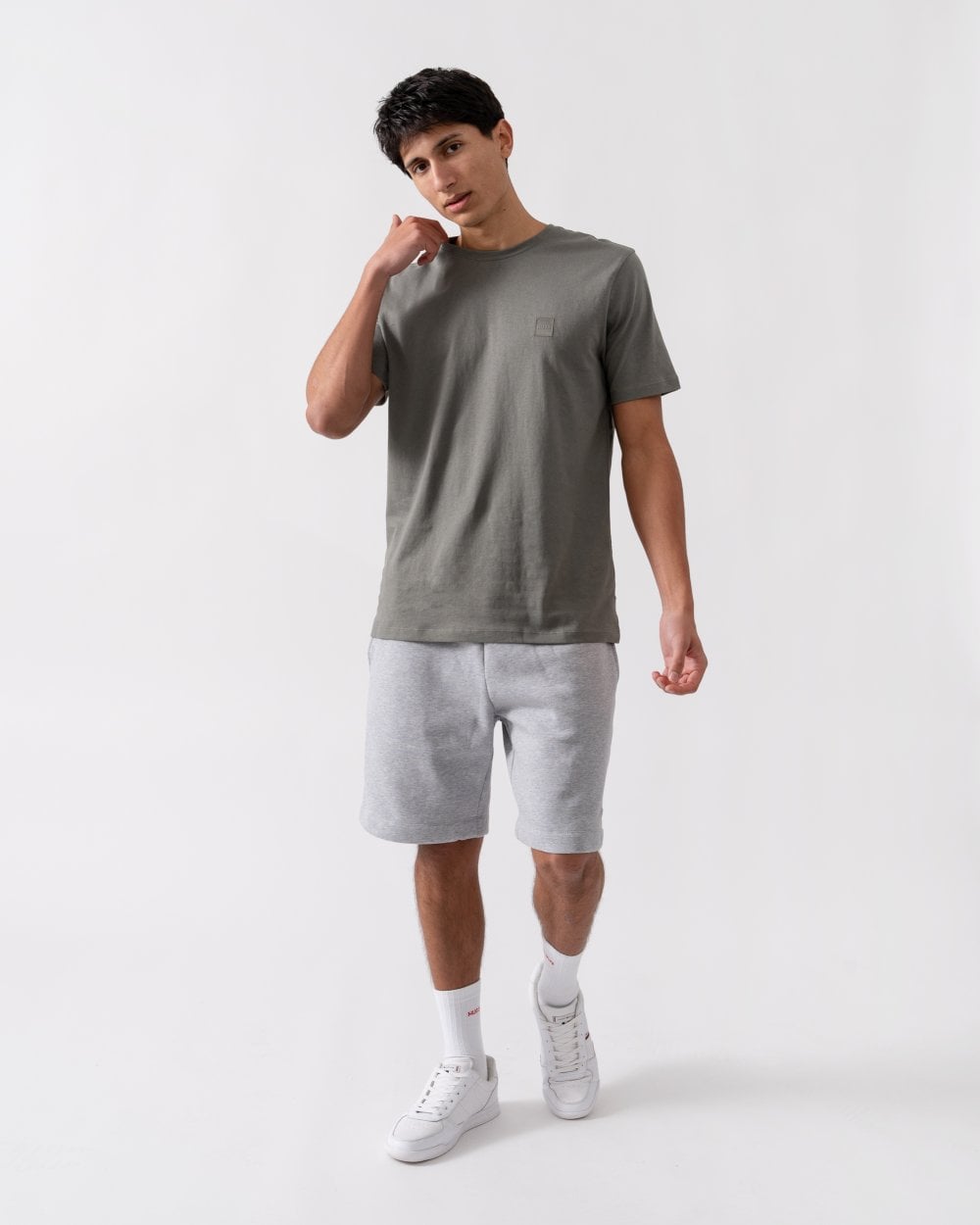 BOSS Orange Tales Mens Cotton-Jersey T-shirt With Logo Patch - Grey-Green 076