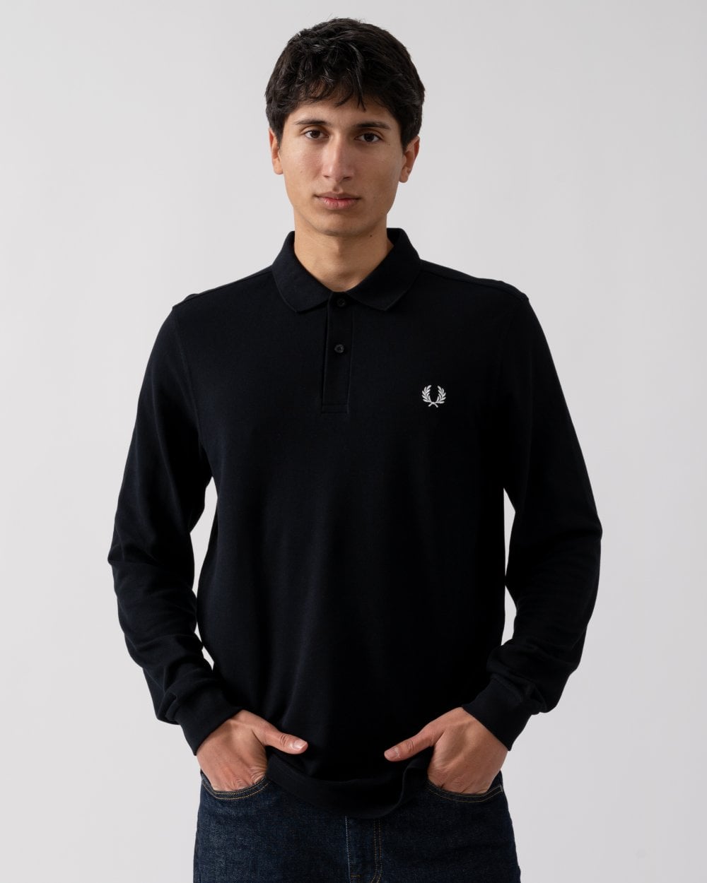 Fred Perry Mens Long Sleeve Plain Signature Polo Shirt NOS Black