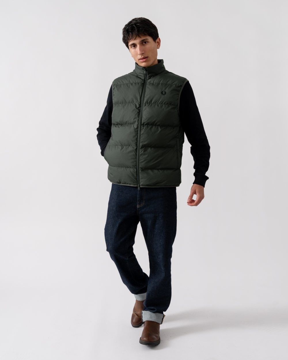 Fred Perry Mens Padded Gilet - Field Green 638