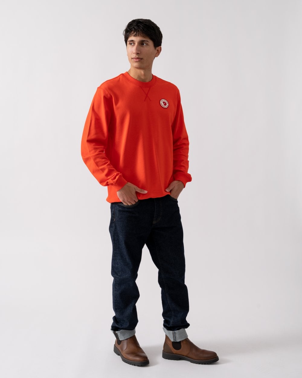 Fjallraven 1960 Logo Badge Mens Sweatshirt - Flame Orange 214