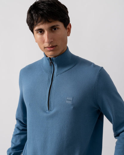 BOSS Orange Kanobix S Mens 1/4 Zip Jumper - Open Blue 472