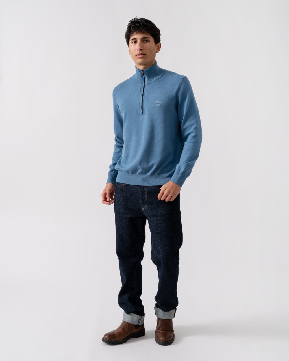 BOSS Orange Kanobix S Mens 1/4 Zip Jumper - Open Blue 472