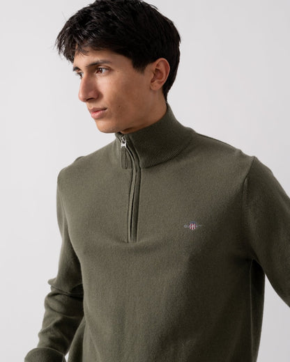 GANT Mens Superfine Lambswool Half Zip Cardigan - 301 Juniper Green