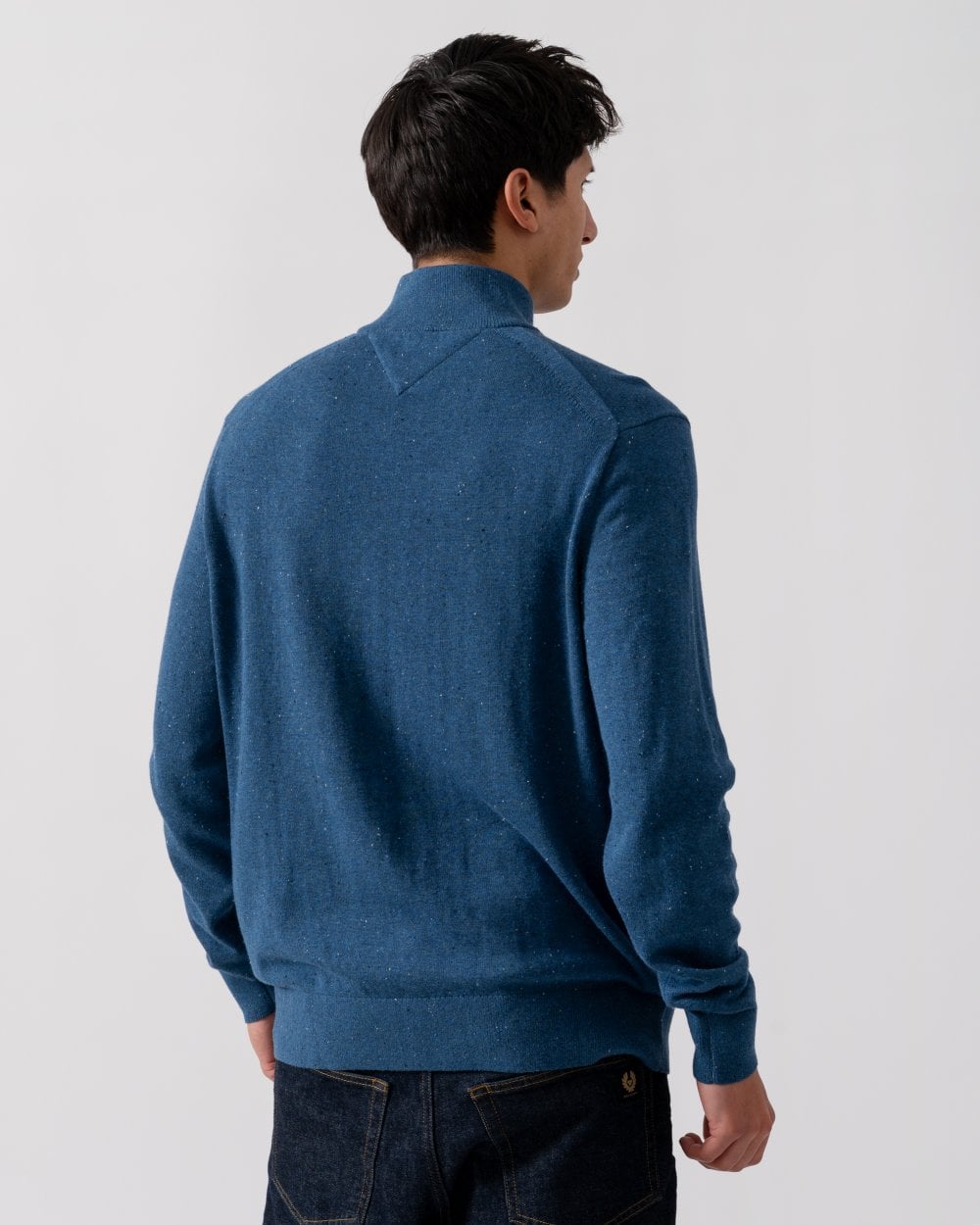 Tommy Hilfiger Organic Cotton Cashmere Mens Zip-Mock Sweater - Donegal Aegean Sea