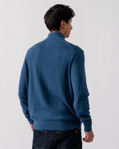 Tommy Hilfiger Organic Cotton Cashmere Mens Zip-Mock Sweater - Donegal Aegean Sea