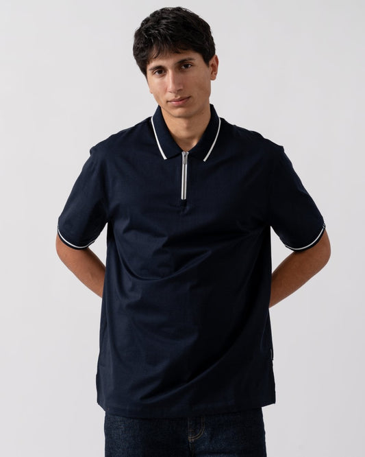 Armani Exchange Armani Exchange Mens Contrast Tipped Zip Placket Polo Shirt
