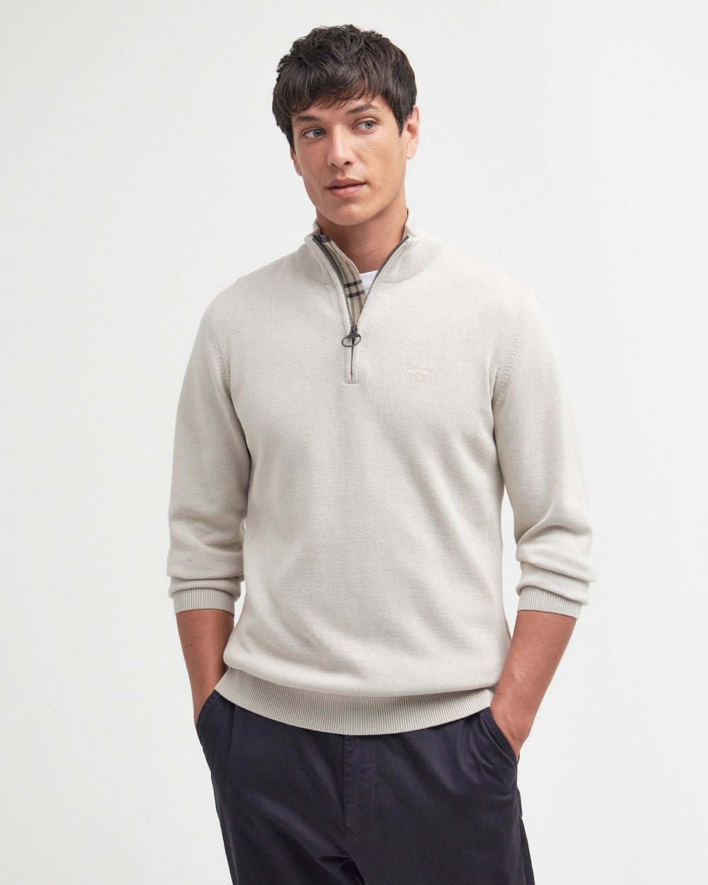 Barbour Cotton Mens Half Zip Jumper - Mist