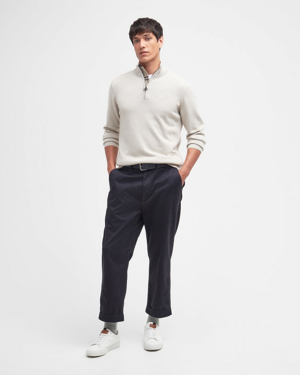 Barbour Cotton Mens Half Zip Jumper - Mist
