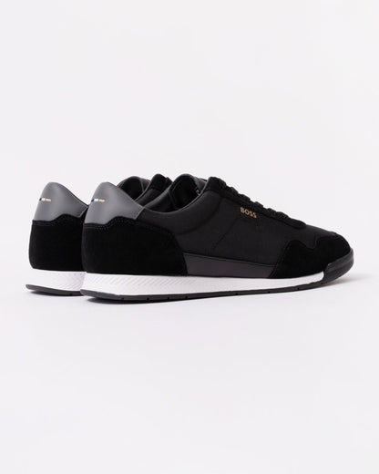 BOSS Orange Titanium Mens Mixed Material Lace-Up Trainers with Suede Trims - Black 002