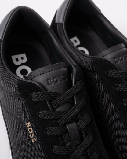 BOSS Orange Titanium Mens Mixed Material Lace-Up Trainers with Suede Trims - Black 002