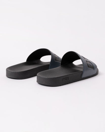 BOSS Orange Aryeh Mens Italian-Made Slides With Large Logo Detail - Medium Grey 036