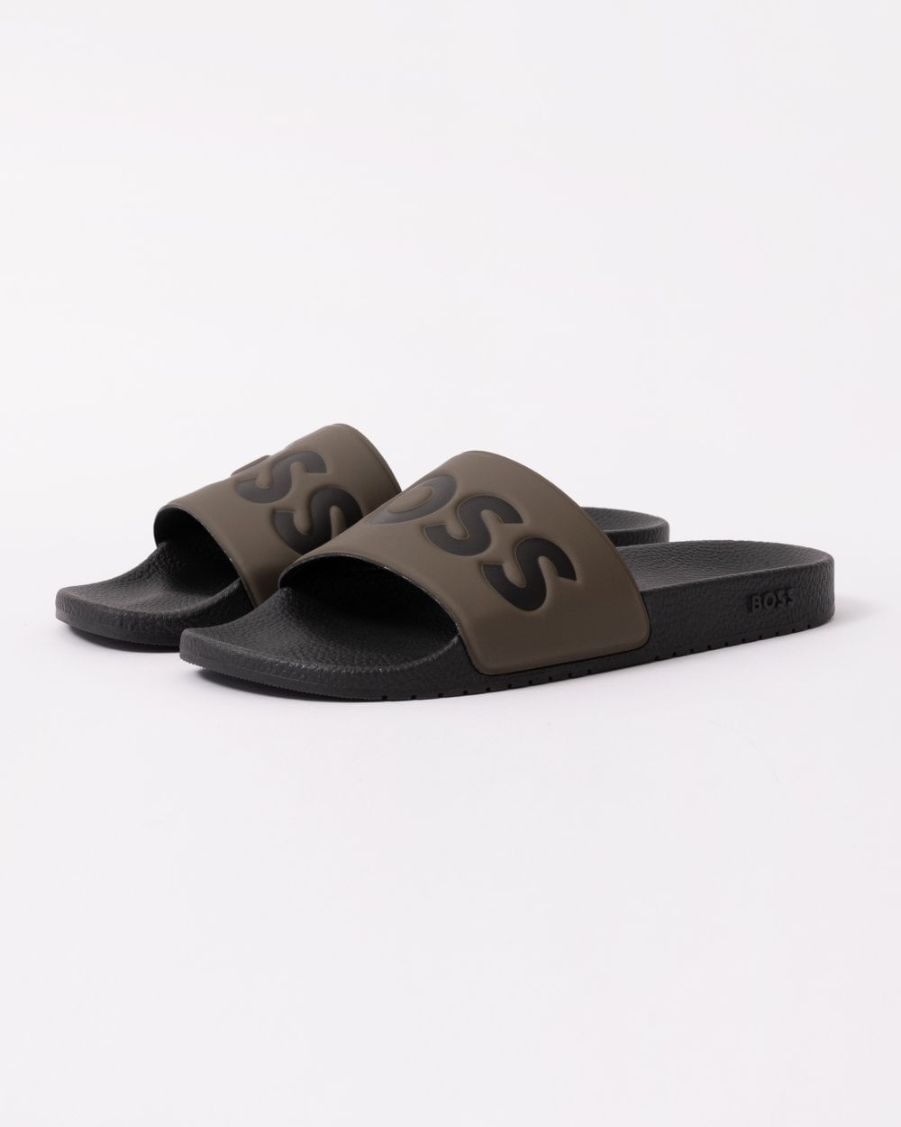 BOSS Orange Aryeh Mens Italian-Made Slides With Large Logo Detail - Open Green 342
