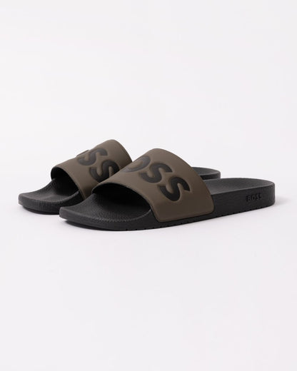 BOSS Orange Aryeh Mens Italian-Made Slides With Large Logo Detail - Open Green 342