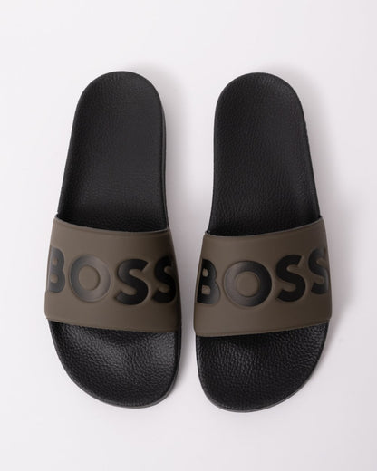 BOSS Orange Aryeh Mens Italian-Made Slides With Large Logo Detail - Open Green 342