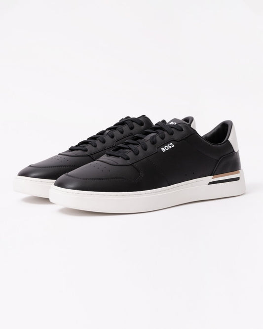 BOSS Orange Clint Tenn Mens Leather Trainers with Signature-Stripe Details 
